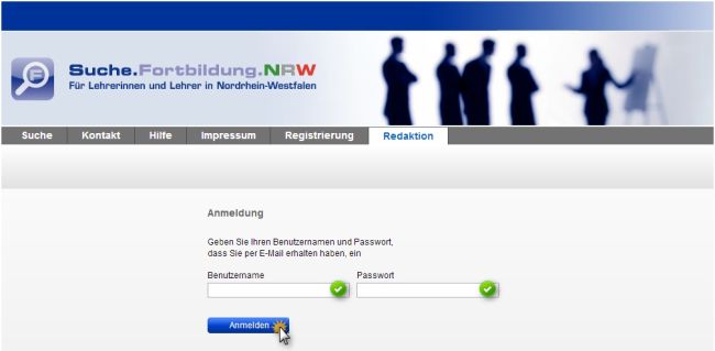 Anmeldung im Redaktionssystem