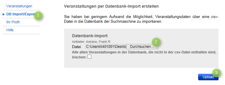 Ansicht Datenbank importieren