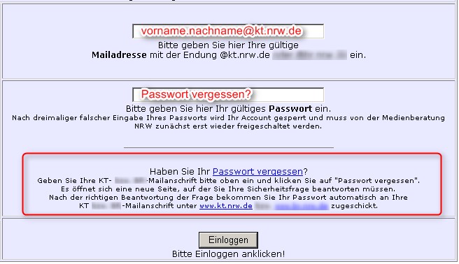 Passwort vergessen - Variante 1